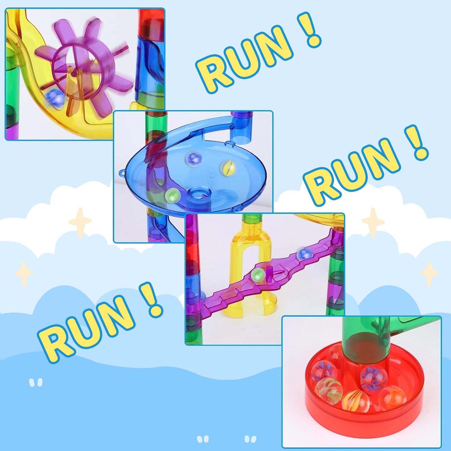 KOPPOP Marble Run Toy Set - Construction Building Blocks Toys , Glow in The Dark, STEM Educational Toys for Boys and Girls Aged 4 and Up