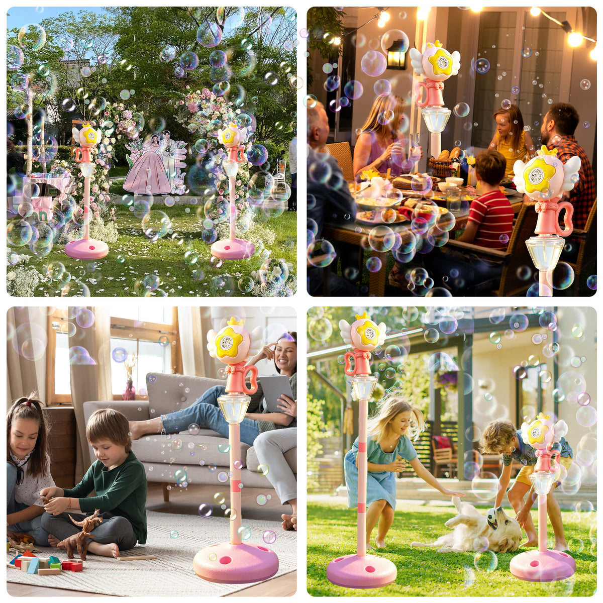 KOPPOP Garden Bubble Machine, LED Musical Lawn Lamp & Rechargeable Battery, Adjustable Height Outdoor Party Bubble Blower for Outdoor Decor (Pink)