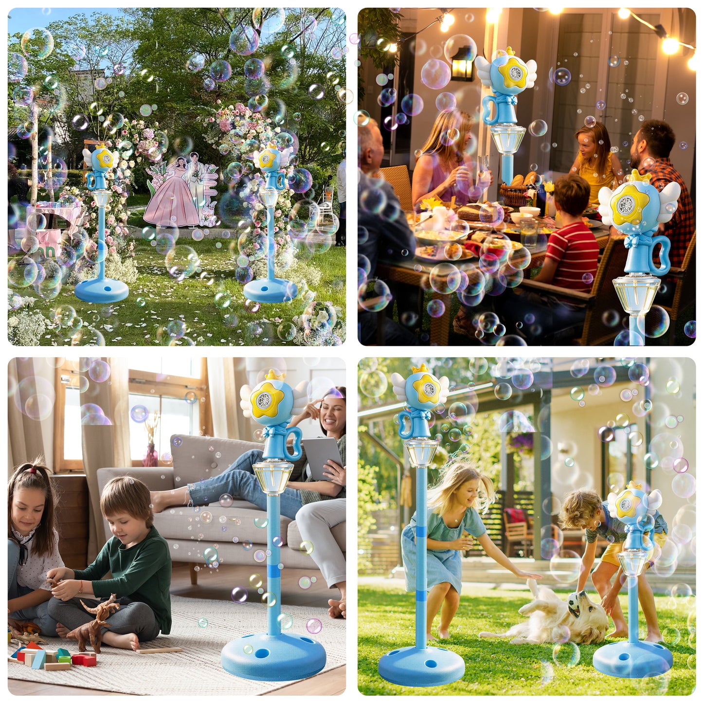 KOPPOP Garden Bubble Machine, LED Musical Lawn Lamp & Rechargeable Battery, Adjustable Height Outdoor Party Bubble Blower for Outdoor Decor(Blue)