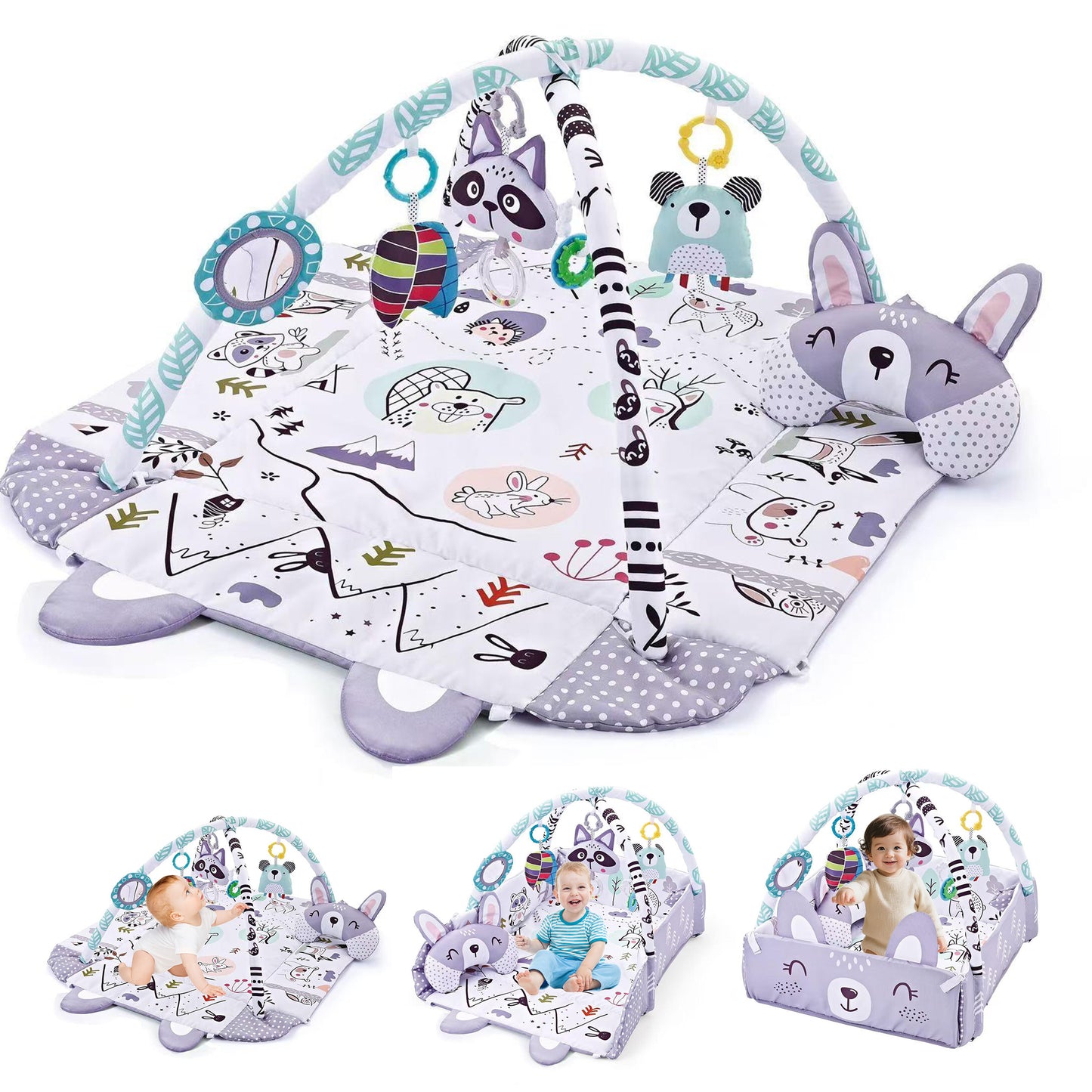 Baby Play Gym, 4-in-1 Baby Activity Gym & Tummy Time Play Mat, Infant Play mat, Combination Activity Gym for Sensory Exploration and Motor Skill Development from Baby to Toddler purple