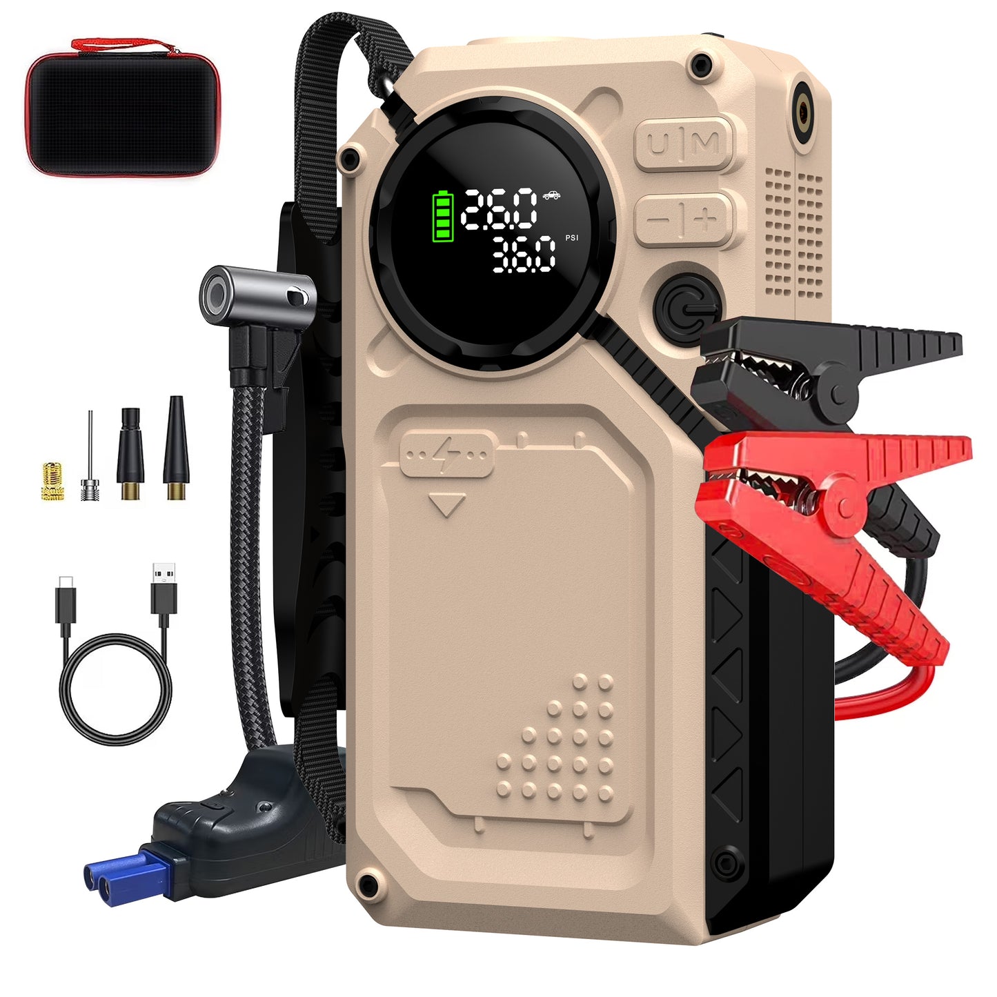 EVLIVE 3000A Peak Car Jump Starter Portable(8.5 Gas/6L Diesel),Battery Jump Starter with Air Compressor 150 PSI,Dual USB Quick Charge & LED Light