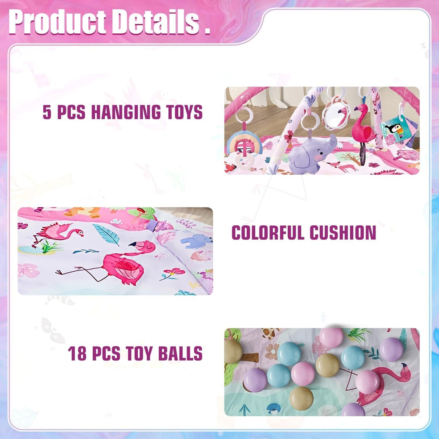 YoYFUN Baby Play Gym, 4-in-1 Baby Activity Gym & Tummy Time Play Mat, Infant Play mat, Combination Activity Gym for Sensory Exploration and Motor Skill Development from Baby to Toddler Pink