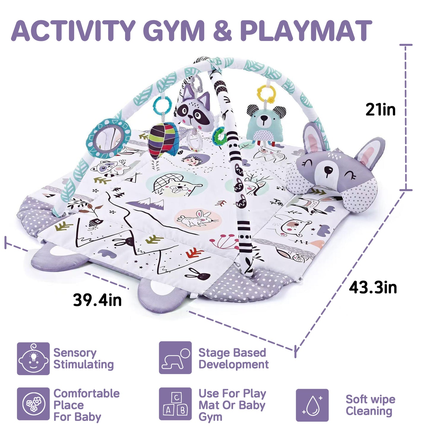 Baby Play Gym, 4-in-1 Baby Activity Gym & Tummy Time Play Mat, Infant Play mat, Combination Activity Gym for Sensory Exploration and Motor Skill Development from Baby to Toddler purple