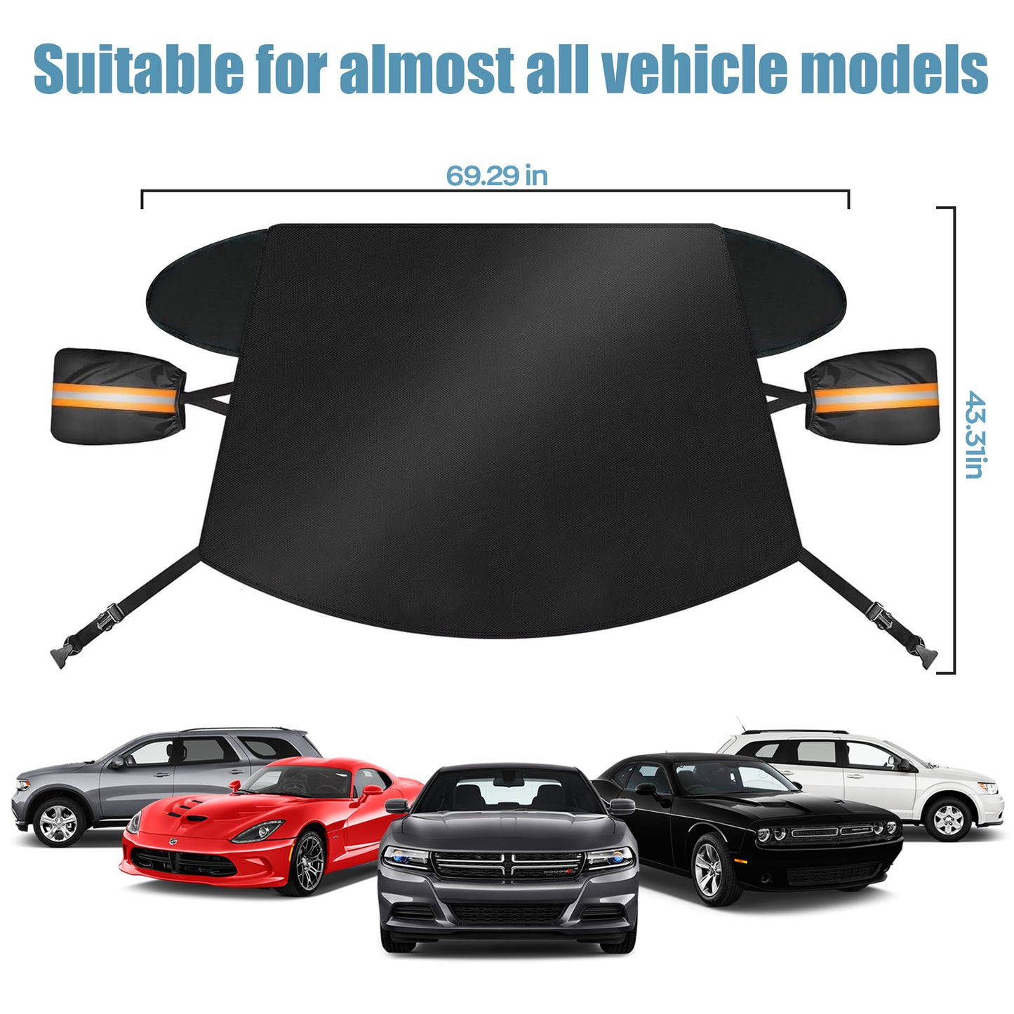 EVLIVE Winter Windshield Cover for Snow, Frost & Ice,69x43 Inches,Perfect for cars and mid-size vehicles, Black