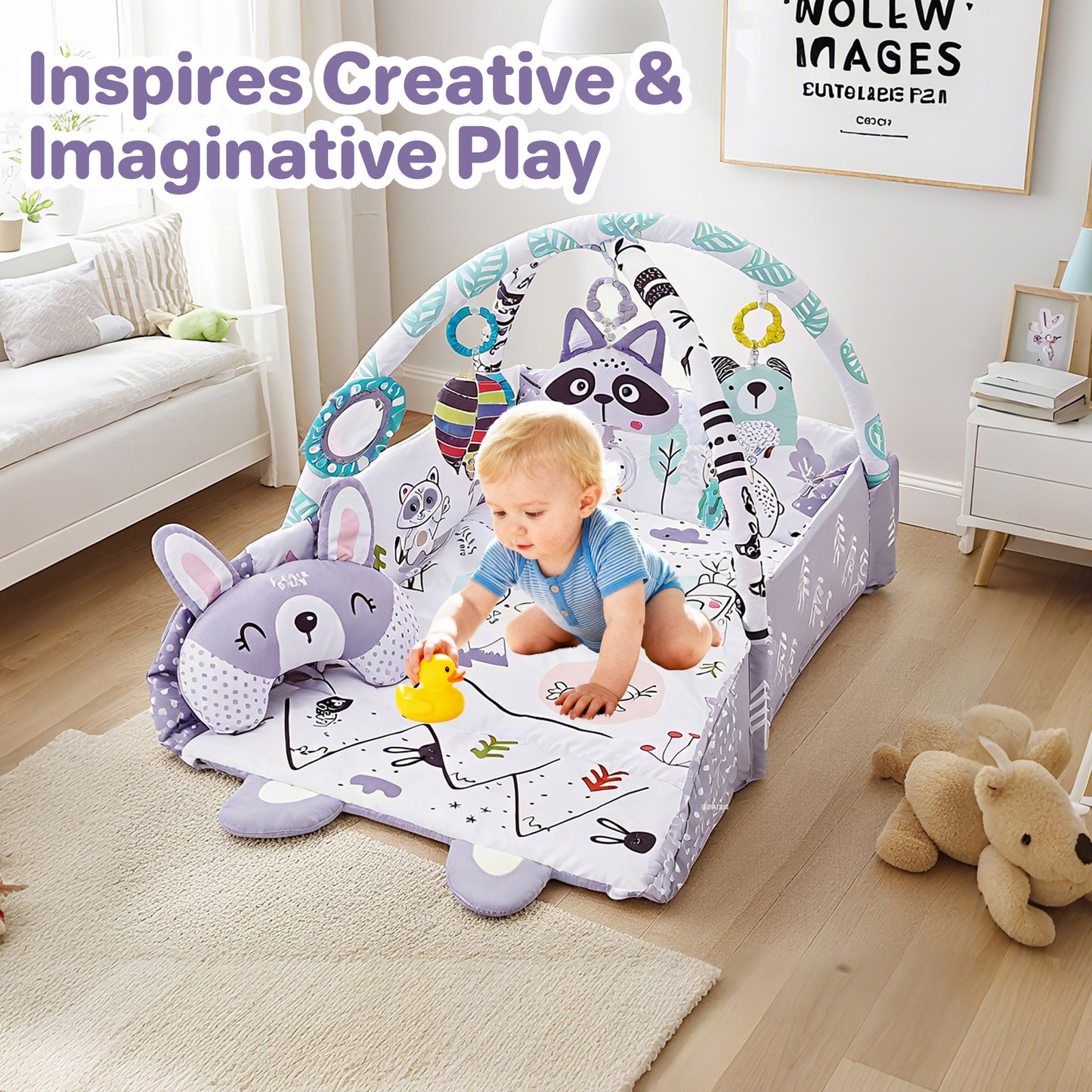 Baby Play Gym, 4-in-1 Baby Activity Gym & Tummy Time Play Mat, Infant Play mat, Combination Activity Gym for Sensory Exploration and Motor Skill Development from Baby to Toddler purple