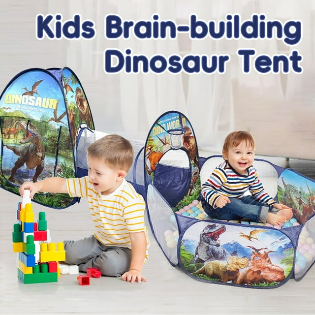 KOPPOP Kids Play Tent, 3 in 1 Kids Play Tent Set with Tunnel and Ball Pit Indoor& Outdoor Dinosaur Play House For Toddlers Kids Toy Gifts