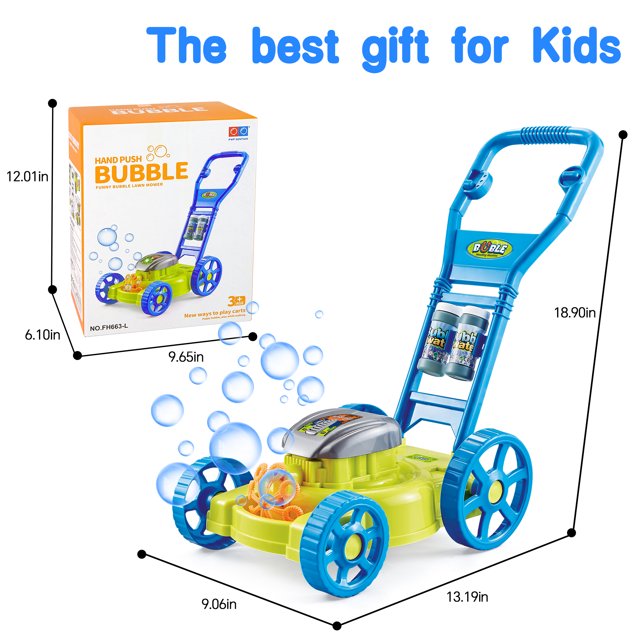 KOPPOP Bubble Lawn Mower,Toys Bubble Machine Toddler Bubble Toy Summer Outdoor Toys Games, Bubble Mover Push Toy for Age 1 2 3 4 Year Old Preschool Kid Boys Girls Birthday-Blue