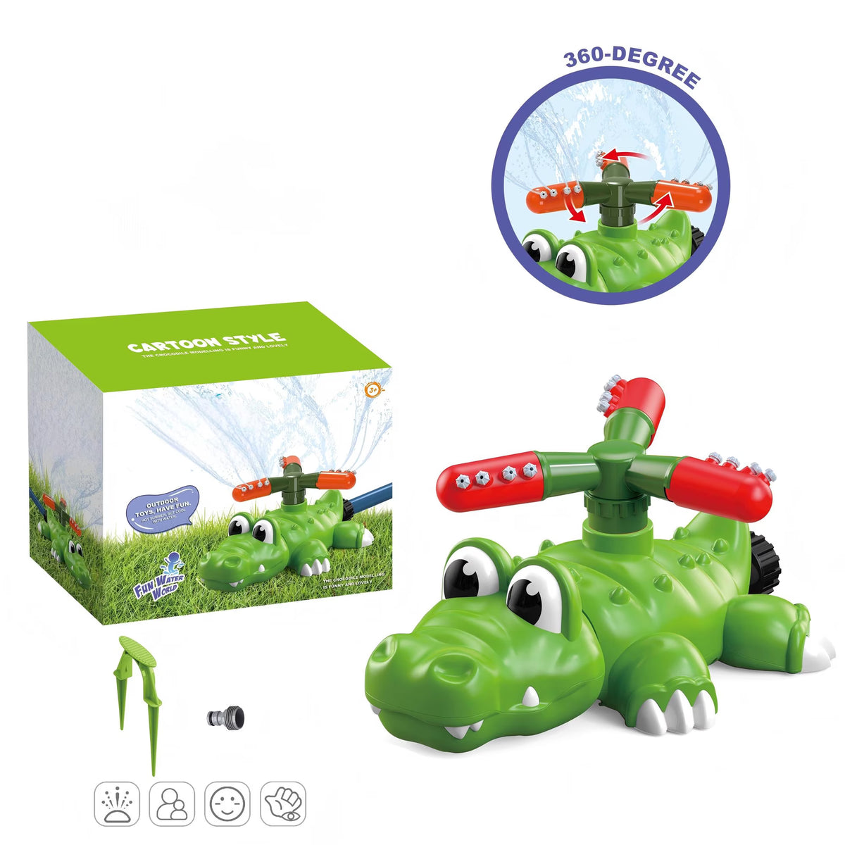 KOPPOP 3-in-1 Kids Water Sprinkler Toy,Sprinkler Ball Toys, Crocodile Splash Set for Backyard Lawn Sprinkler Outdoor Water Games for Toddlers Boys Girls Ages 3-8
