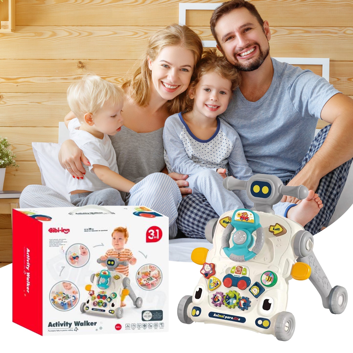 KOPPOP 3 in 1 Baby Walker and Activity Center for Girl, Learning to Walk, Sit to Stand, Early Educational Push Toys with Music Panel for Infant Toddler 12+ Months Grey