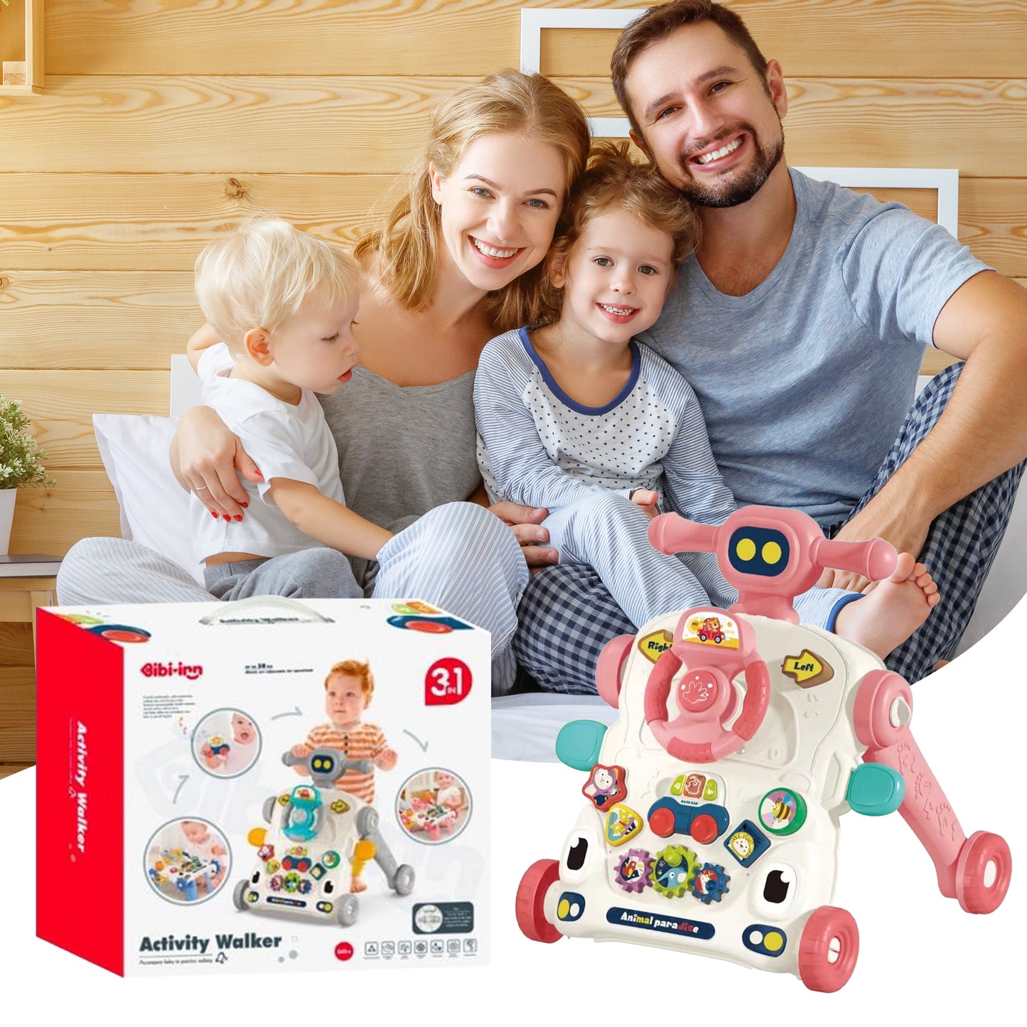 KOPPOP 3 in 1 Baby Walker and Activity Center for Girl, Learning to Walk, Sit to Stand, Early Educational Push Toys with Music Panel for Infant Toddler 12+ Months Pink