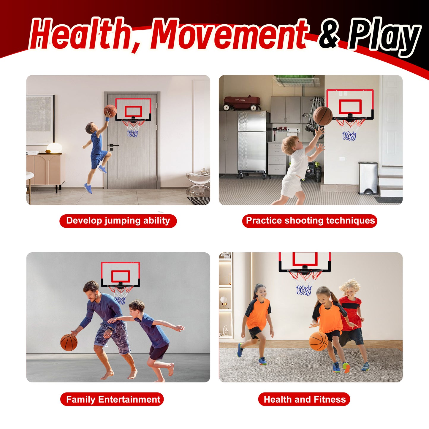 KOPPOP Hoop Basketball Set, Over the Door Basketball Hoop for Kids,Includes 3 Mini Balls, Kids Basketball Toy Gifts for Kids Boys Teens