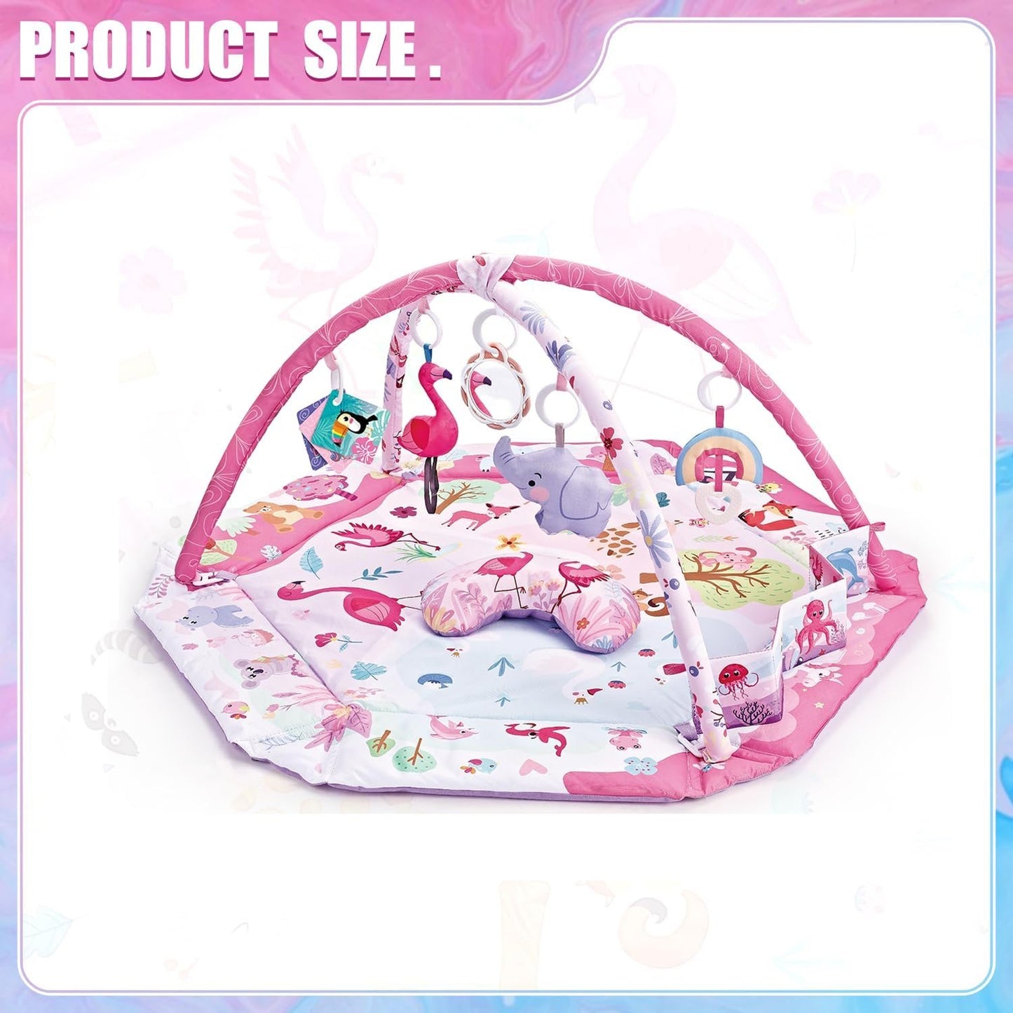 YoYFUN Baby Play Gym, 4-in-1 Baby Activity Gym & Tummy Time Play Mat, Infant Play mat, Combination Activity Gym for Sensory Exploration and Motor Skill Development from Baby to Toddler Pink