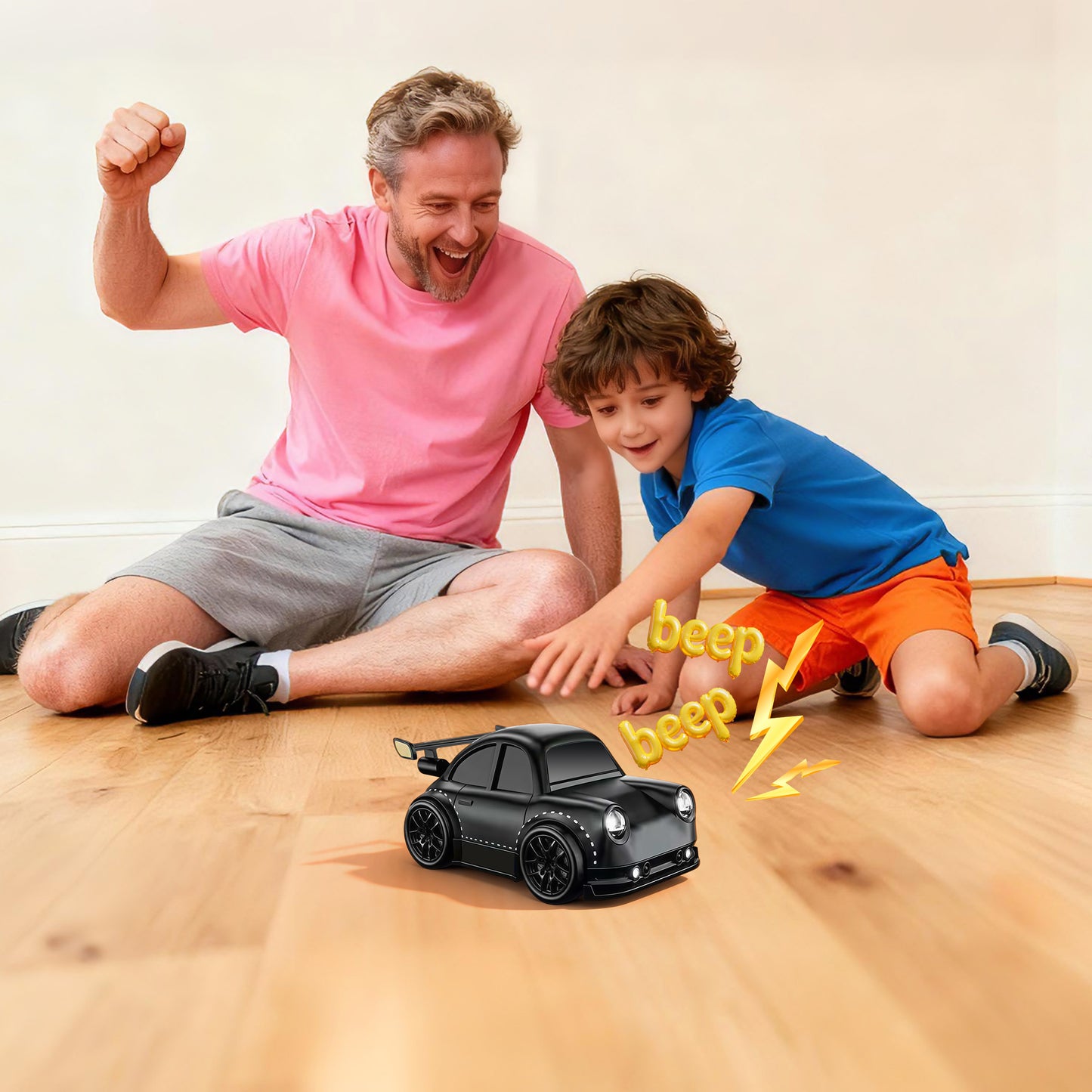 KOPPOP 1:24 Scale Remote Control Drift Car, 3 Modes with 360° Spin & LED Lights, 2.4GHz Rechargeable RC Vehicle (Black)