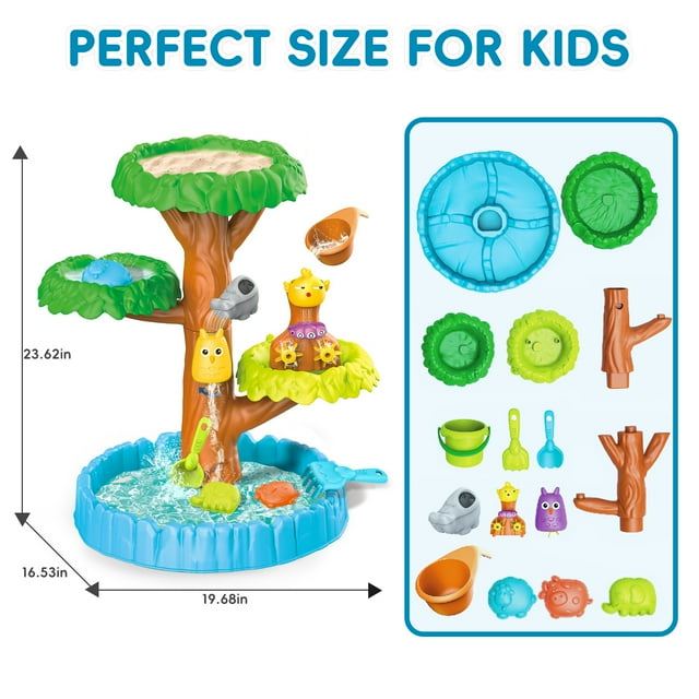 KOPPOP Sand Water Table for Toddlers, Sand and Water Play Tree, Summer Activity Sensory Tables Outside Beach Toys for Toddler Boys Girls Age 1-3 3-5 Gift
