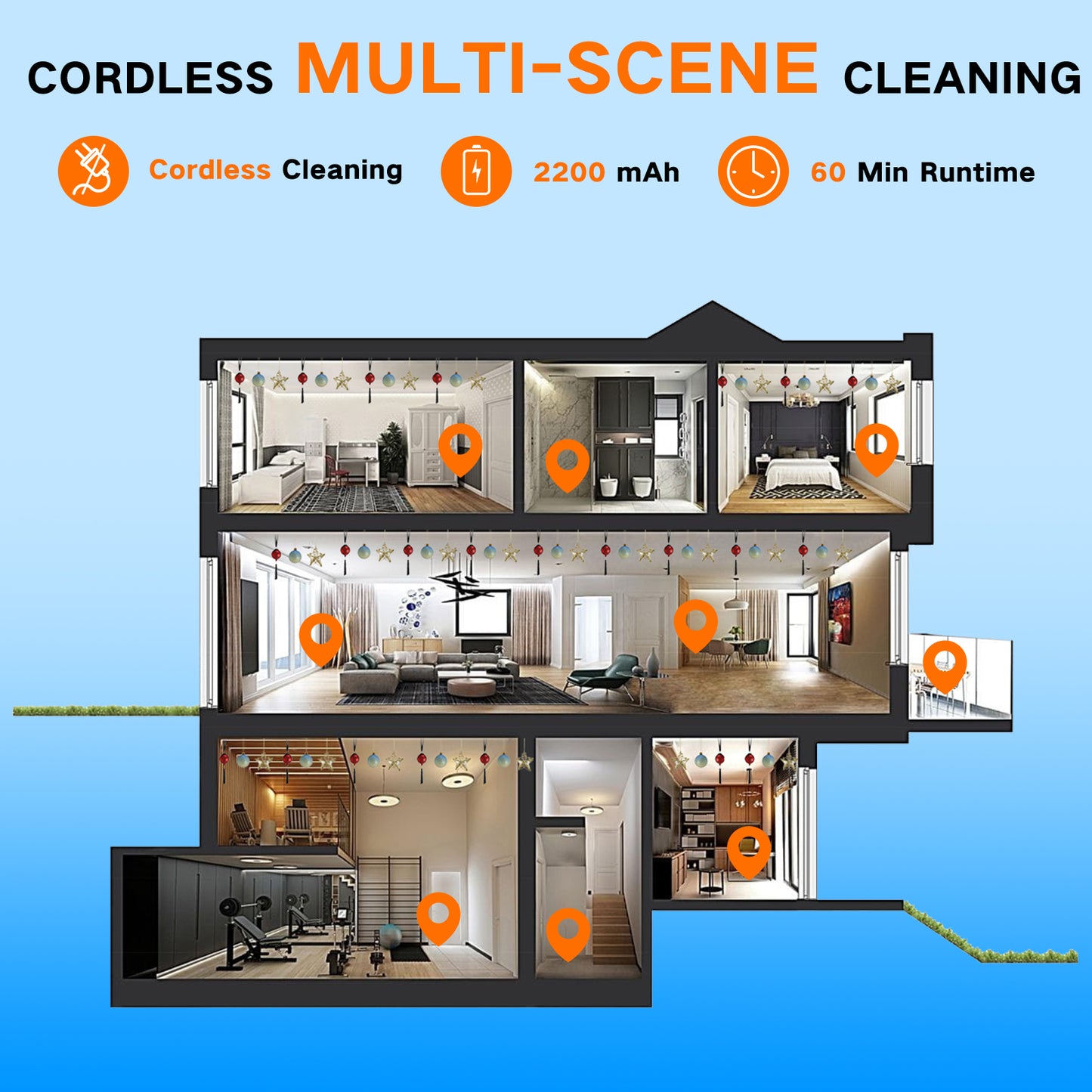 Electric Spin Scrubber,Electric Scrubber for Cleaning with 7 Replaceable Heads,24/44IN Shower Scrubber with Long Handle&2 Angle for Hard-to-Reach Area,Power Scrubber for Cleaning Tub/Stove/Car