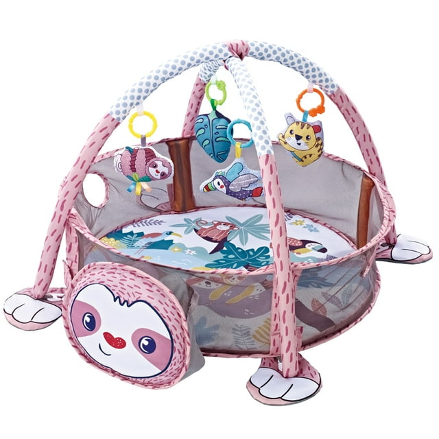 KOPPOP 3-in-1 Baby Activity Gym, Infant Playmat Ball Pit with 4 Toys, Detachable Arch, Protective Mesh, Ocean Ball, Sloth Storage Bag, Baby Floor Mat for Newborn Toddlers