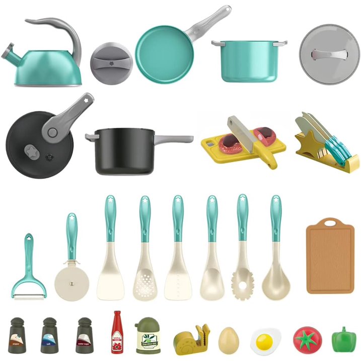 KOPPOP Kids Kitchen Toy Accessories, Kitchen Playset, Play Food, Pretend Cooking Toy set with Pots, Pans, Utensils Cookware Toys, Play Kitchen for Toddlers