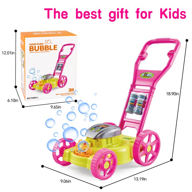KOPPOP Bubble Lawn Mower,Toys Bubble Machine Toddler Bubble Toy Summer Outdoor Toys Games, Bubble Mover Push Toy for Age 1 2 3 4 Year Old Preschool Kid Boys Girls Birthday-Pink