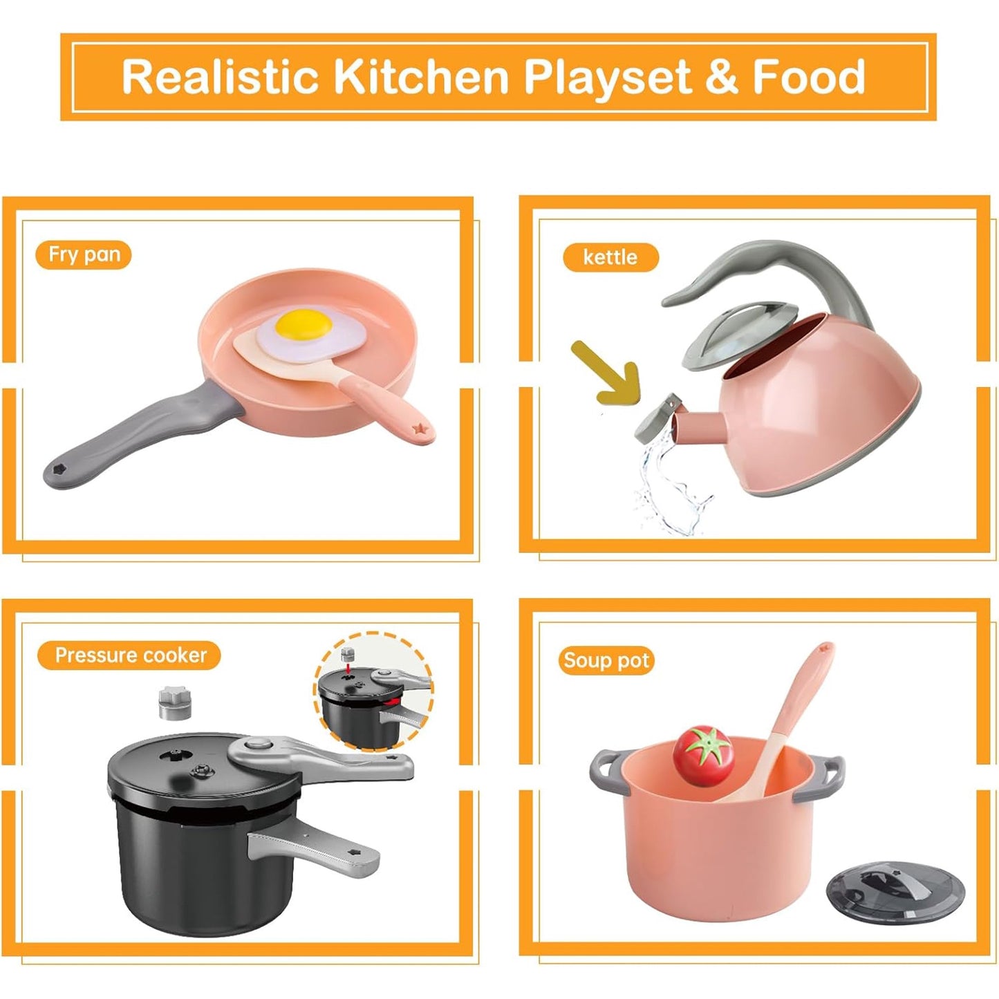 KOPPOP Kids Kitchen Toy Accessories, Kitchen Playset, Play Food, Pretend Cooking Toy set with Pots, Pans, Utensils Cookware Toys, Play Kitchen for Toddlers