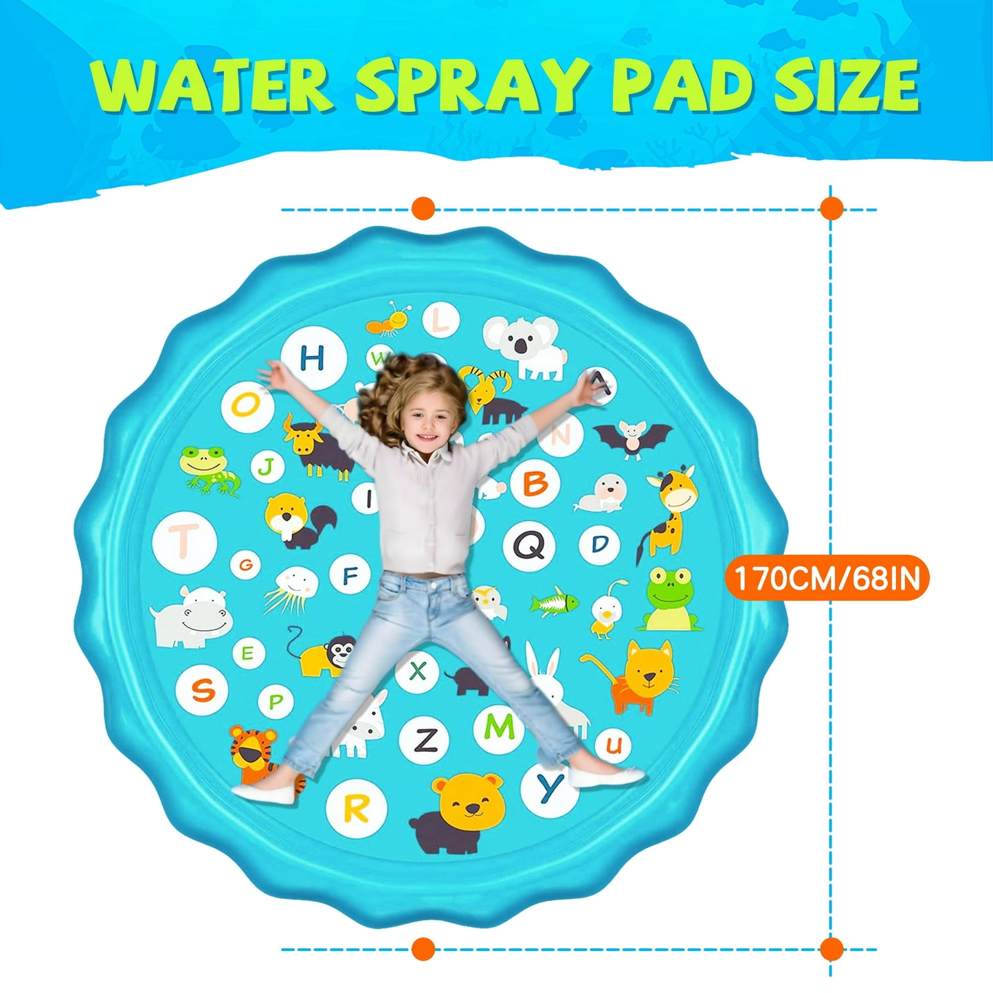 68-Inch Splash Pad for Kids & Pets, Non-Slip Outdoor Sprinkler Play Mat, Summer Water Toy for Toddlers & Dogs, Backyard Lawn Sprinkler