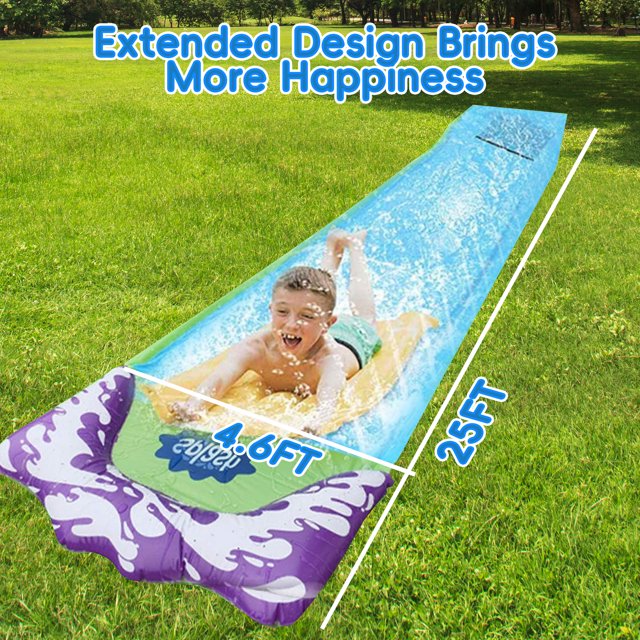 KOPPOP 25 FT Water Slide ,Summer Lawn Water Slide for kids ,Heavy Duty Slip Waterslides Water Toy with Sprinkler and 1 Bodyboards for Backyard Outdoor Water Play Fun