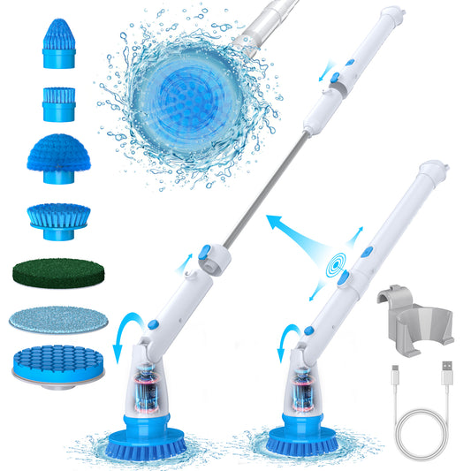 Electric Spin Scrubber,Electric Scrubber for Cleaning with 7 Replaceable Heads,24/44IN Shower Scrubber with Long Handle&2 Angle for Hard-to-Reach Area,Power Scrubber for Cleaning Tub/Stove/Car