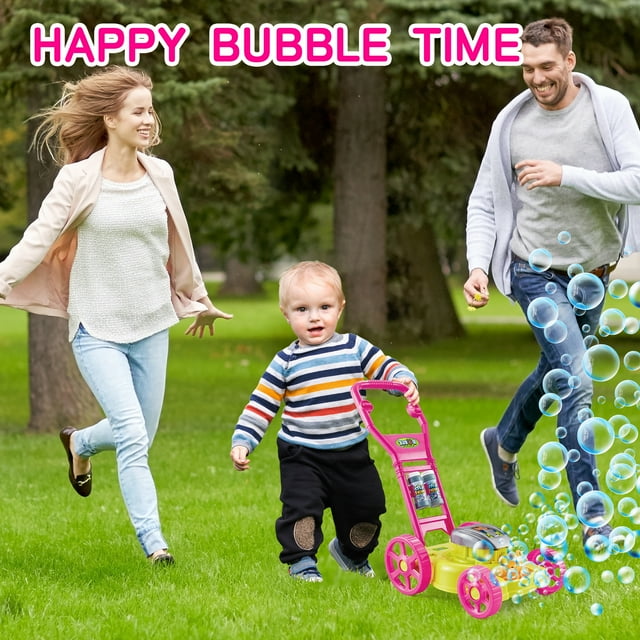 YoYfun Bubble Lawn Mower，Toys Bubble Machine Toddler Bubble Toy Summer Outdoor Toys Games, Bubble Mover Push Toy for Age 1 2 3 4 Year Old Preschool Kid Boys Girls Birthday-Pink