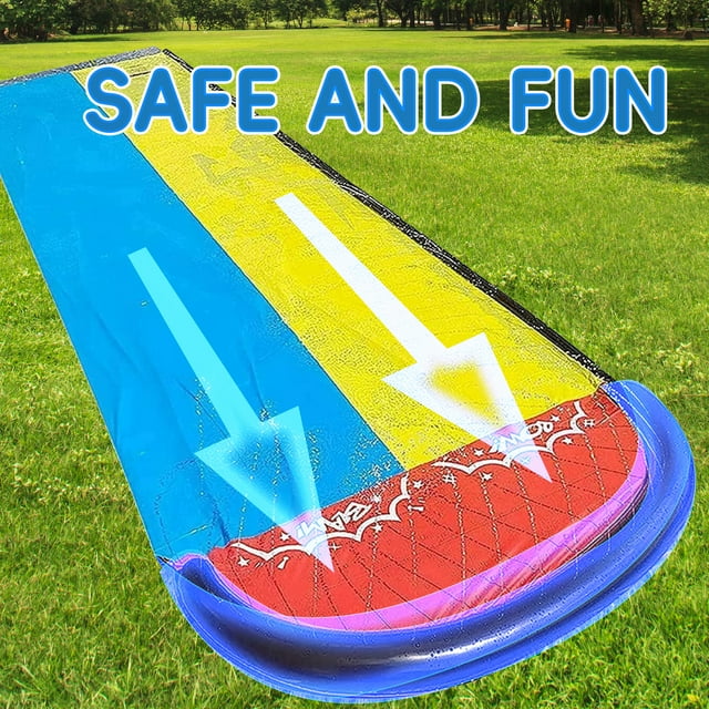 YoYfun 22.5FT x 4.6FT Water Slide , Double Lawn Water Slide for kids ，Heavy Duty Slip Waterslides Water Toy with Sprinkler and 2 Bodyboards for Summer  Backyard Outdoor Water Play Funies