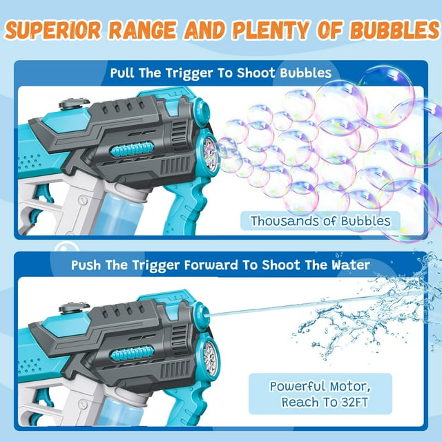 Upgraded 2 in 1 Water Gun & Bubble Guns for Kids, Electric Bubble Maker & Water Squirt Toys with 550ml Water Tank for Toddlers Gift, Outdoor Toys for Kids Ages 4-8-12, Blue