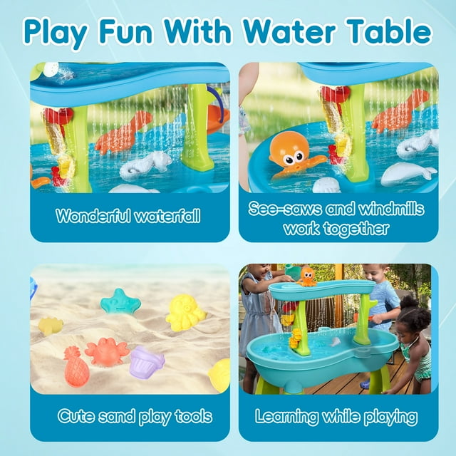 YoYfun Splash Pond Toddler Water Table, Outdoor Kids Water Sensory Table, 8Pcs Water Toy Accessories