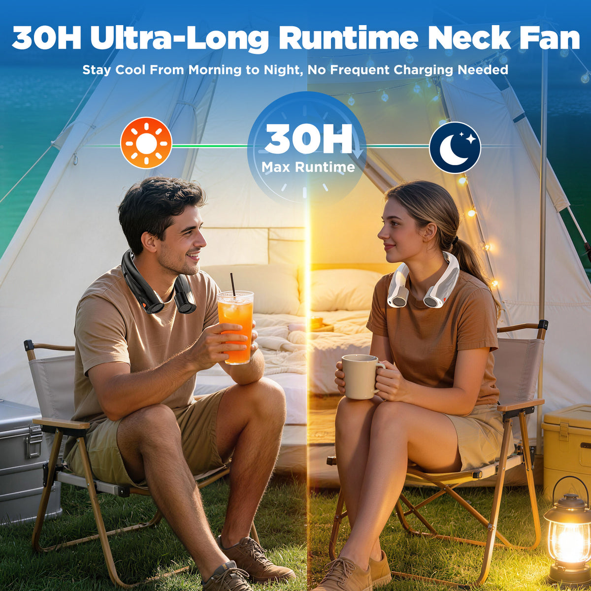 SIMWAL 6000mAh Neck Fan, 30H Runtime 6 Speeds 360° Airflow, USB Rechargeable Personal Fan & Wearable Fan for Camping Travel Beach Outdoor Sports, White