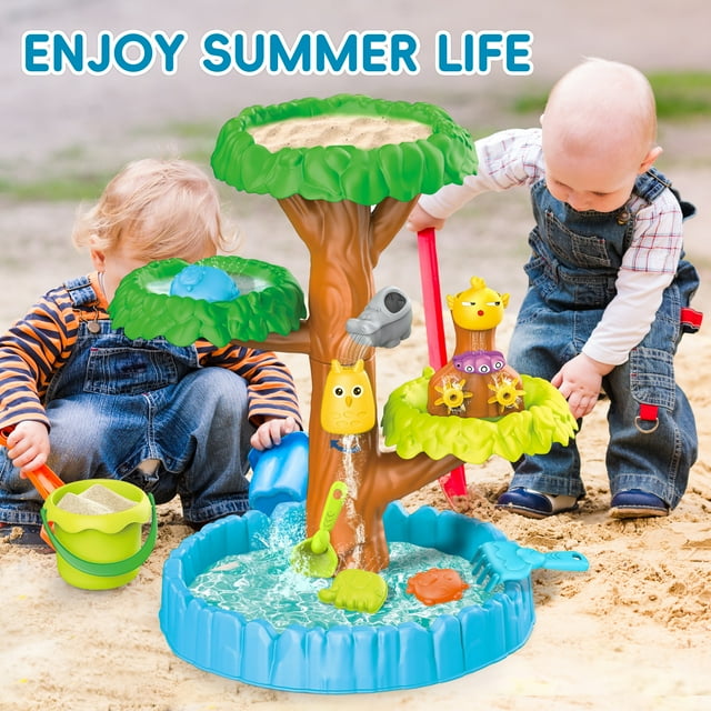 YoYfun Sand Water Table for Toddlers, Sand and Water Play Tree, Summer Activity Sensory Tables Outside Beach Toys for Toddler Boys Girls Age 1-3 3-5 Gift