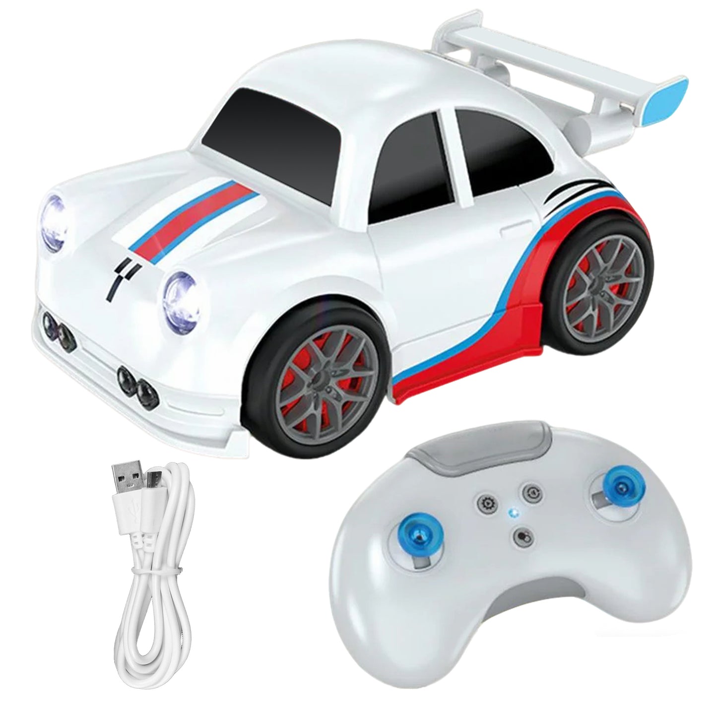 KOPPOP 1:24 Scale Remote Control Drift Car, 3 Modes with 360° Spin & LED Lights, 2.4GHz Rechargeable RC Vehicle(White)