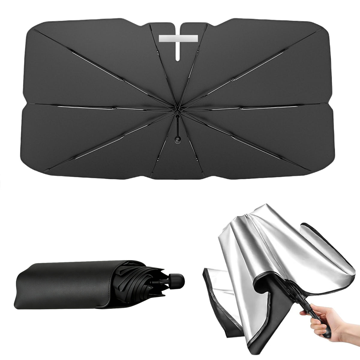 EVLIVE Car Windshield Sunshade,Car Shade Umbrella,Extra Wide 58"×36",UPF50+ Blocks 99% UV Rays, Umbrella Sunshade for Car, Fit for Compact Sedan/SUV/Hatchback/Mini EV/Older Scooter