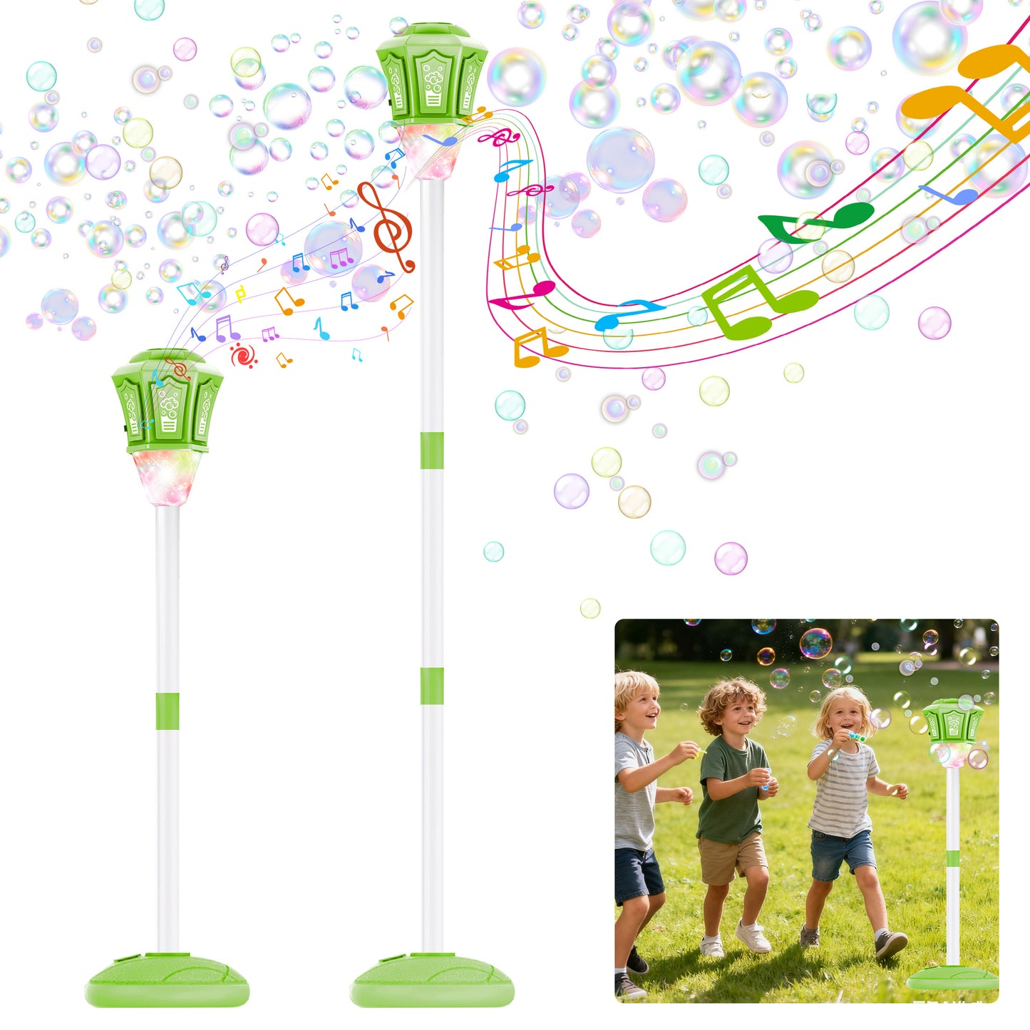 KOPPOP Garden Bubble Machine,LED Musical Lawn Lamp with Adjustable Height,Outdoor Party Bubble Blower for Kids,Ideal Birthday Christmas Gifts,Patio Decor & Light Show(green)