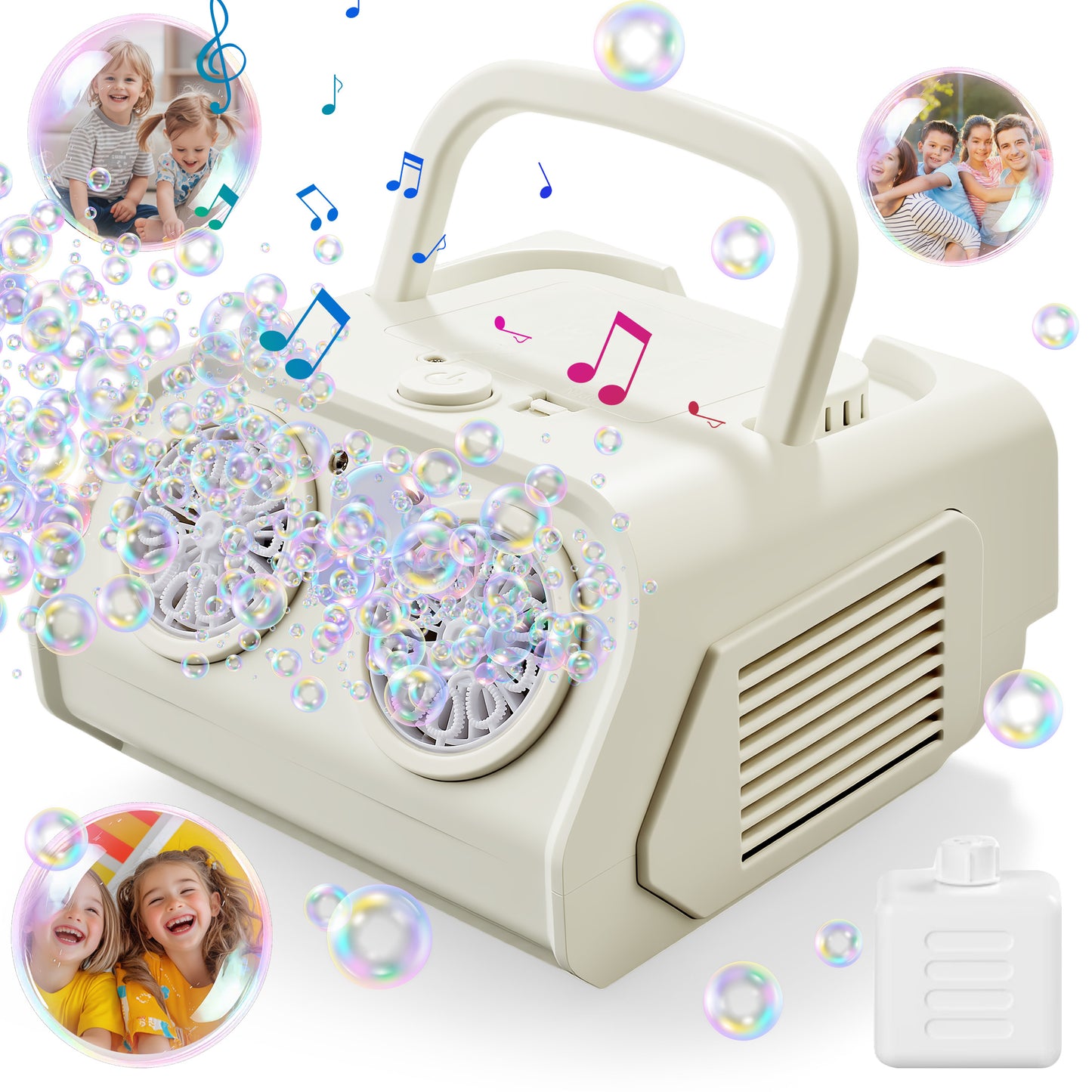 KOPPOP Upgraded Bubble Machine, Automatic Bubble Blower for Kids with 85ml Bubble Solution and Rechargeable Battery, 20000+ Bubbles Per Minute Indoor Outdoor Toy for Birthday Party, White
