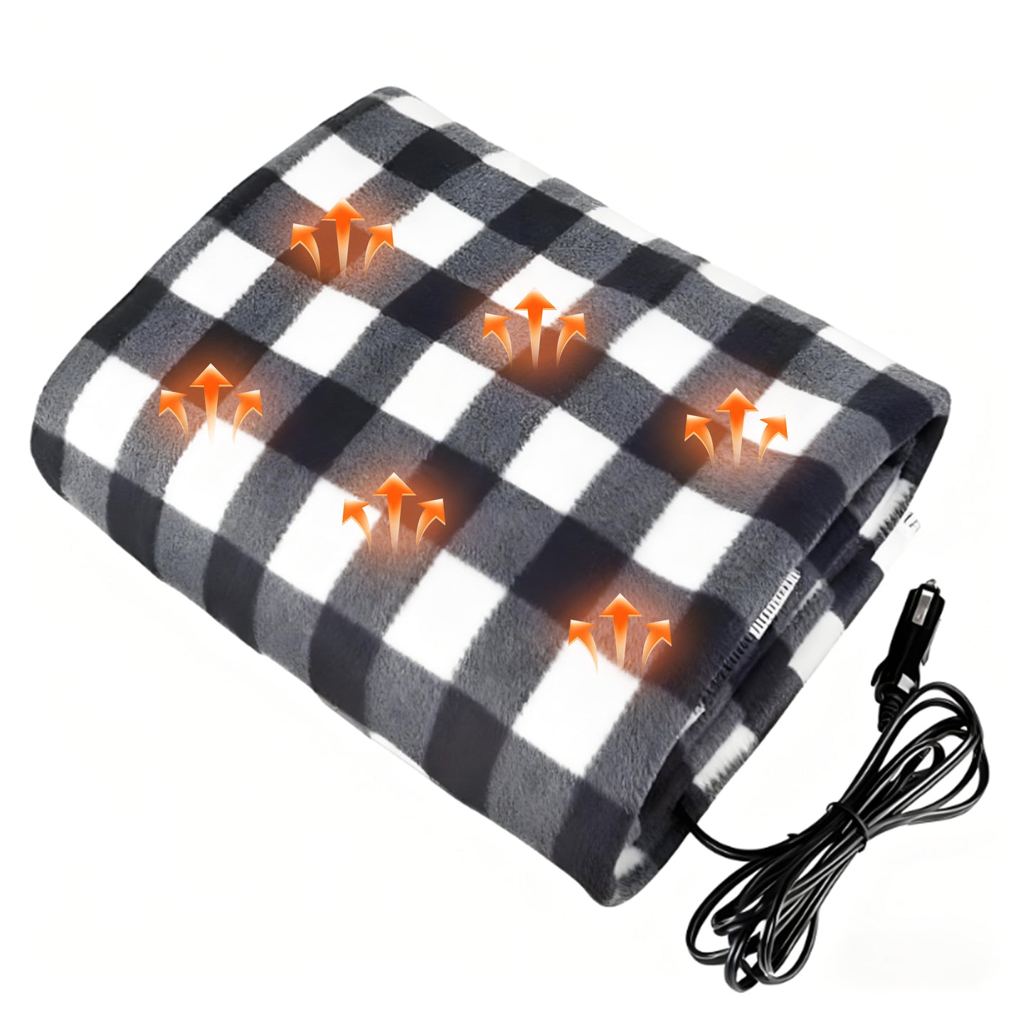 EVLIVE Heated Car Blanket - 12V Electric Travel Blanket for Car, Truck, SUV, RV - Car Heated Throw for Cold Weather & Camping (Black White Checkered)