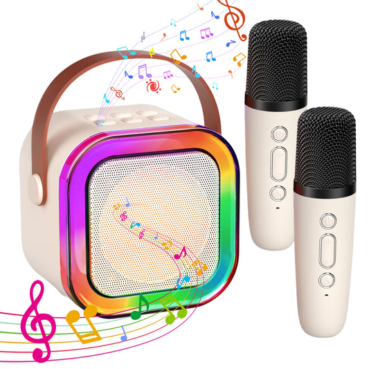 KOPPOP Mini Karaoke Machine with 2 Wireless Mics, Portable Speaker for Home & Travel Singing, Fun Gift for Kids 4-12+ Years Old (White)