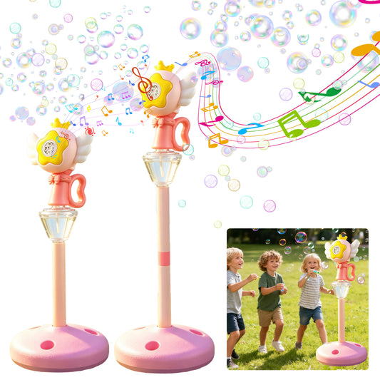 KOPPOP Garden Bubble Machine, LED Musical Lawn Lamp & Rechargeable Battery, Adjustable Height Outdoor Party Bubble Blower for Outdoor Decor (Pink)