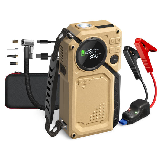 EVLIVE 3000A Peak Car Jump Starter Portable(8.5 Gas/6L Diesel)，Battery Jump Starter with Air Compressor 150 PSI，Dual USB Quick Charge & LED Light