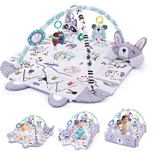 KOPPOP 4-in-1 Baby Activity Gym & Tummy Time Play Mat, Infant Sensory Toys for Motor Skill Development, Purple