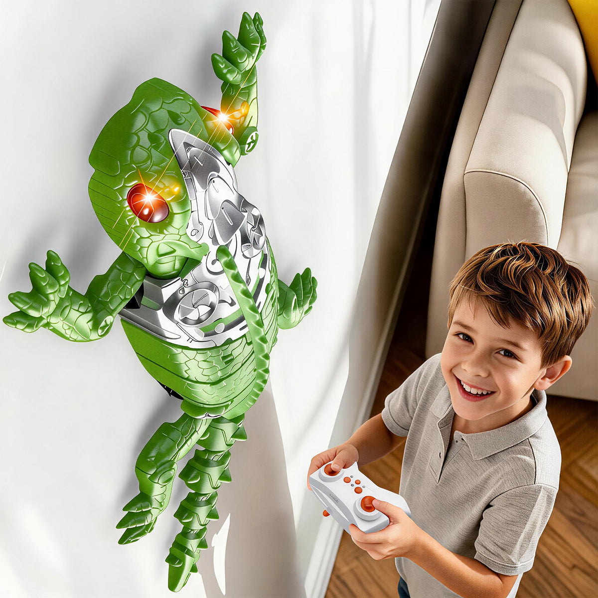 KOPPOP Remote Control Wall Climbing Robot, Rechargeable RC Suction Crawler Toy with 360° Rotation & Dual Play Mode,  Lizard ，Fun Gift for Kids Boys Girls Age 3+ (Green)