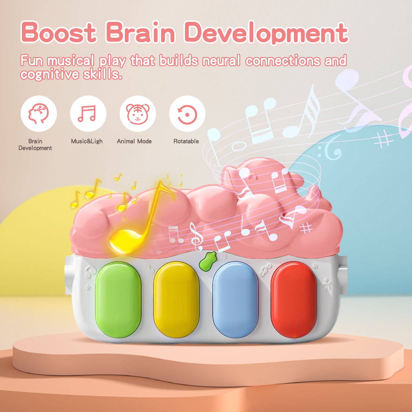 KOPPOP Baby Play Mat with Piano Toys, Tummy Time Activity Gym for Infants 0-12 Months, Unicorn Playmat Newborn Gift Boy Girl