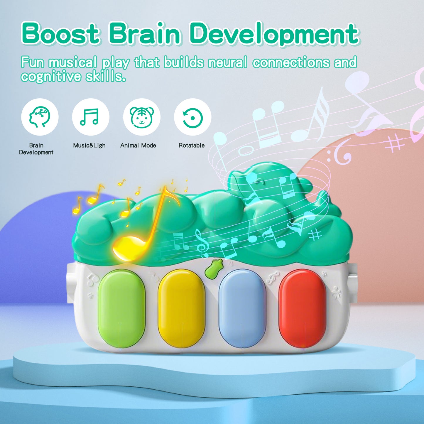 KOPPOP Baby Play Mat with Piano Toys, Tummy Time Activity Gym for Infants 0-12 Months, Dinosaur Playmat Newborn Gift Boy Girl