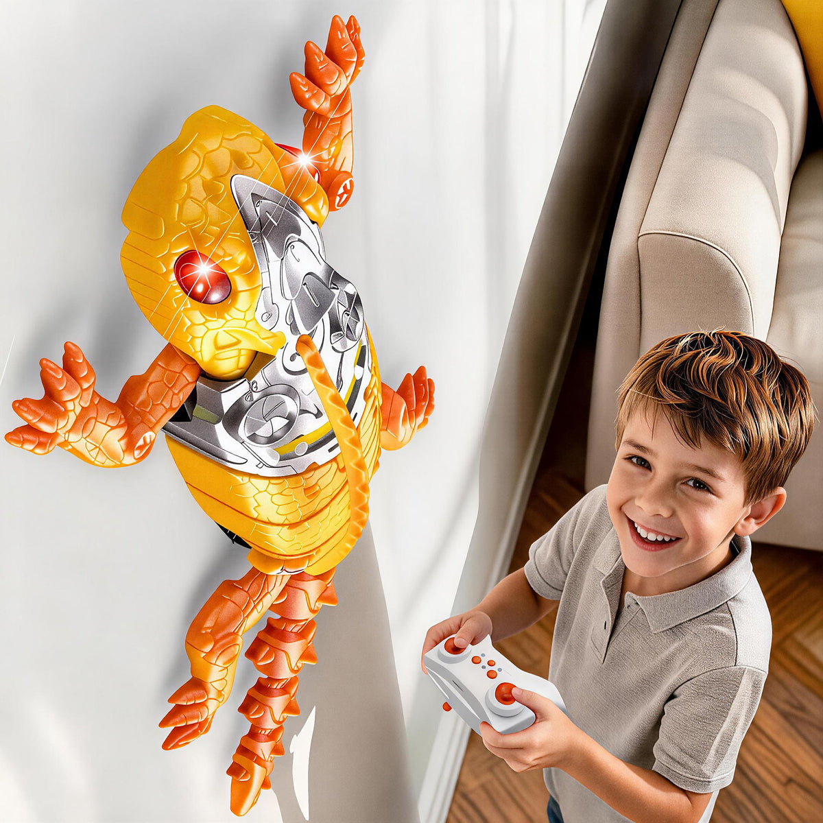KOPPOP Remote Control Wall Climbing Robot, Rechargeable RC Suction Crawler Toy with 360° Rotation & Dual Play Mode,  Lizard ，Fun Gift for Kids Boys Girls Age 3+ (Yellow）)