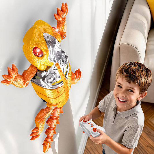 KOPPOP Remote Control Wall Climbing Robot, Rechargeable RC Suction Crawler Toy with 360° Rotation & Dual Play Mode,  Lizard ，Fun Gift for Kids Boys Girls Age 3+ (Yellow）)