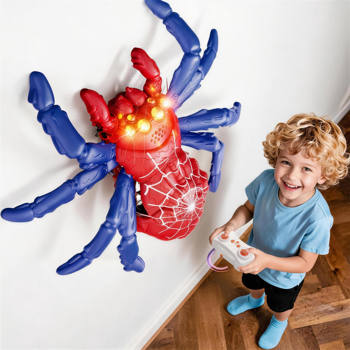 KOPPOP RC Wall Climbing Spider Toy, Rechargeable Remote Control Robot with Vacuum Suction, 360° Rotation, Wall & Ground Crawling, Gift for 3+ Year Old Boys Girls,red