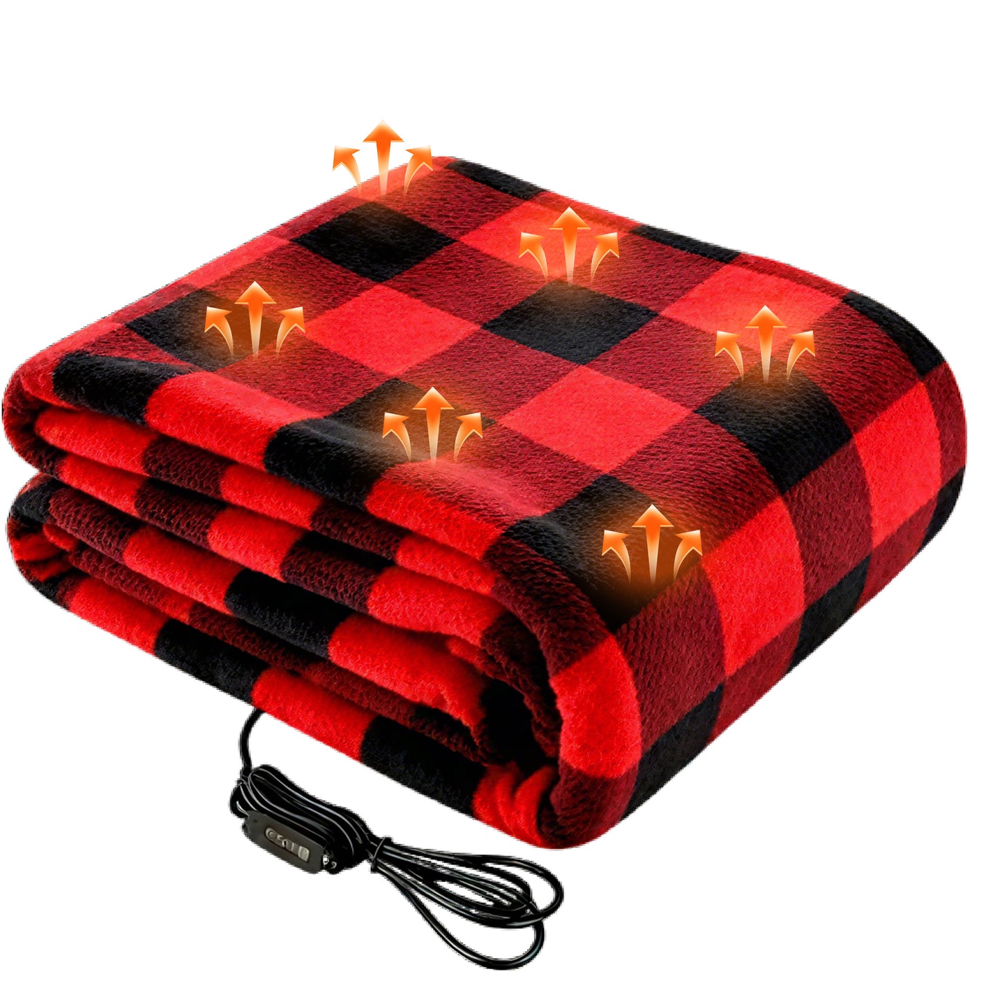 EVLIVE Heated Car Blanket - 12V Electric Travel Blanket for Car, Truck, SUV, RV - Car Heated Throw for Cold Weather & Camping(Red and white checkered)