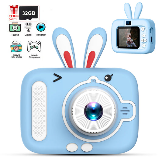 HioHa Kids Camera Digital Video Camera Toy for Kids Gifts , Mini Selfie Camera for kid’s Christmas Birthday Gifts 3-10 Years with 32GB SD Card, Video Recorder 1080P IPS 2 Inch (Blue)