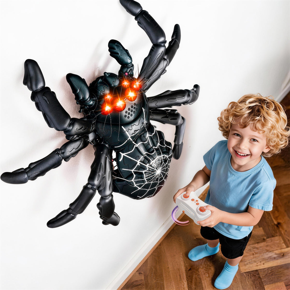 KOPPOP RC Wall Climbing Spider Toy, Rechargeable Remote Control Robot with Vacuum Suction, 360° Rotation, Wall & Ground Crawling, Gift for 3+ Year Old Boys Girls,BLACK